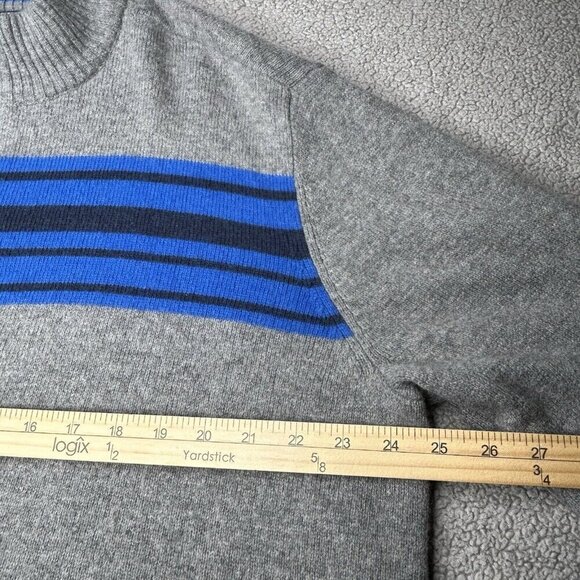 Eddie Bauer Mens Sweater Extra Large Quarter Zip Wool Gray Blue Stripe 1/4 Zip - Picture 8 of 13